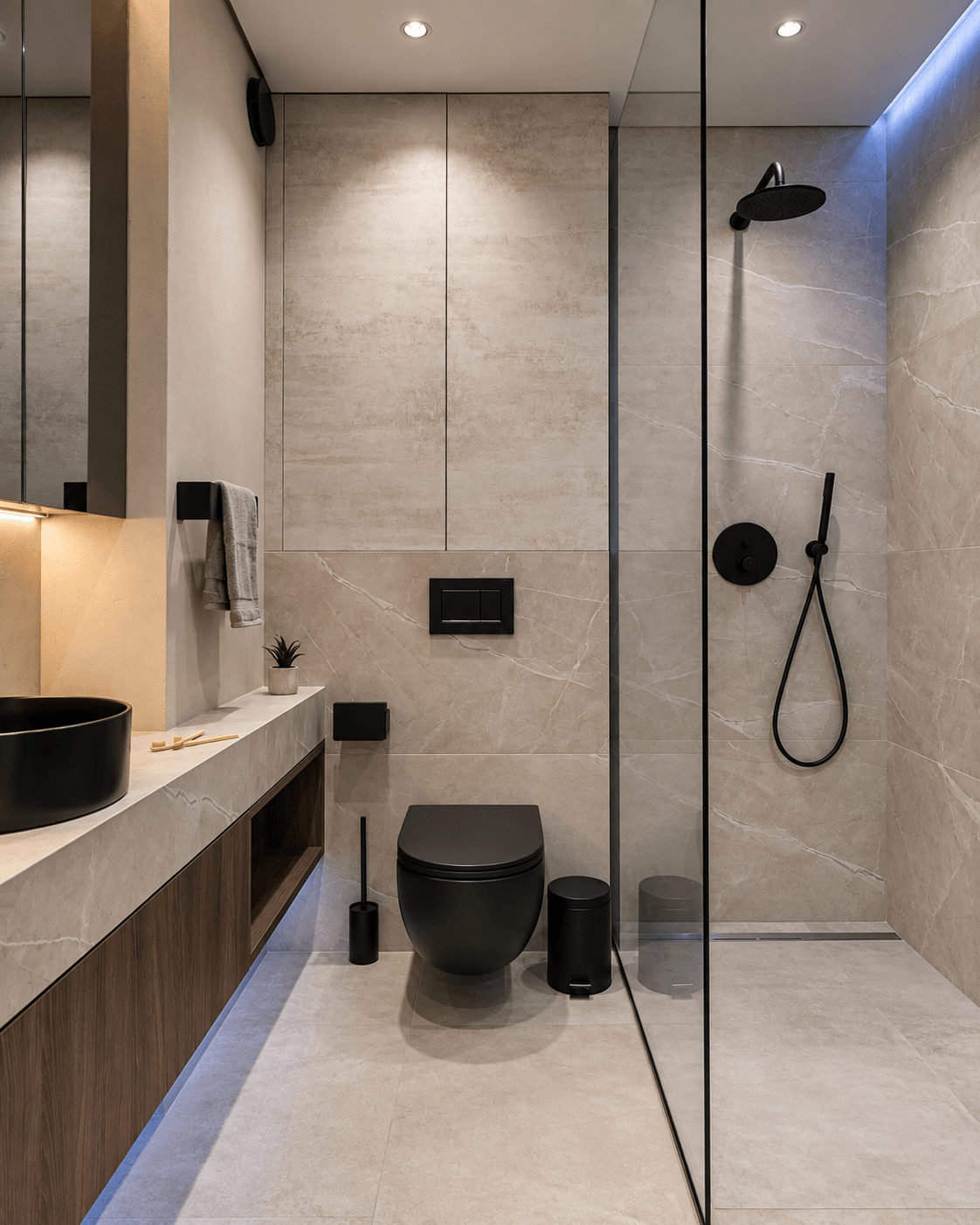 Shower with stone surfaces — Barcelona / studio apartment