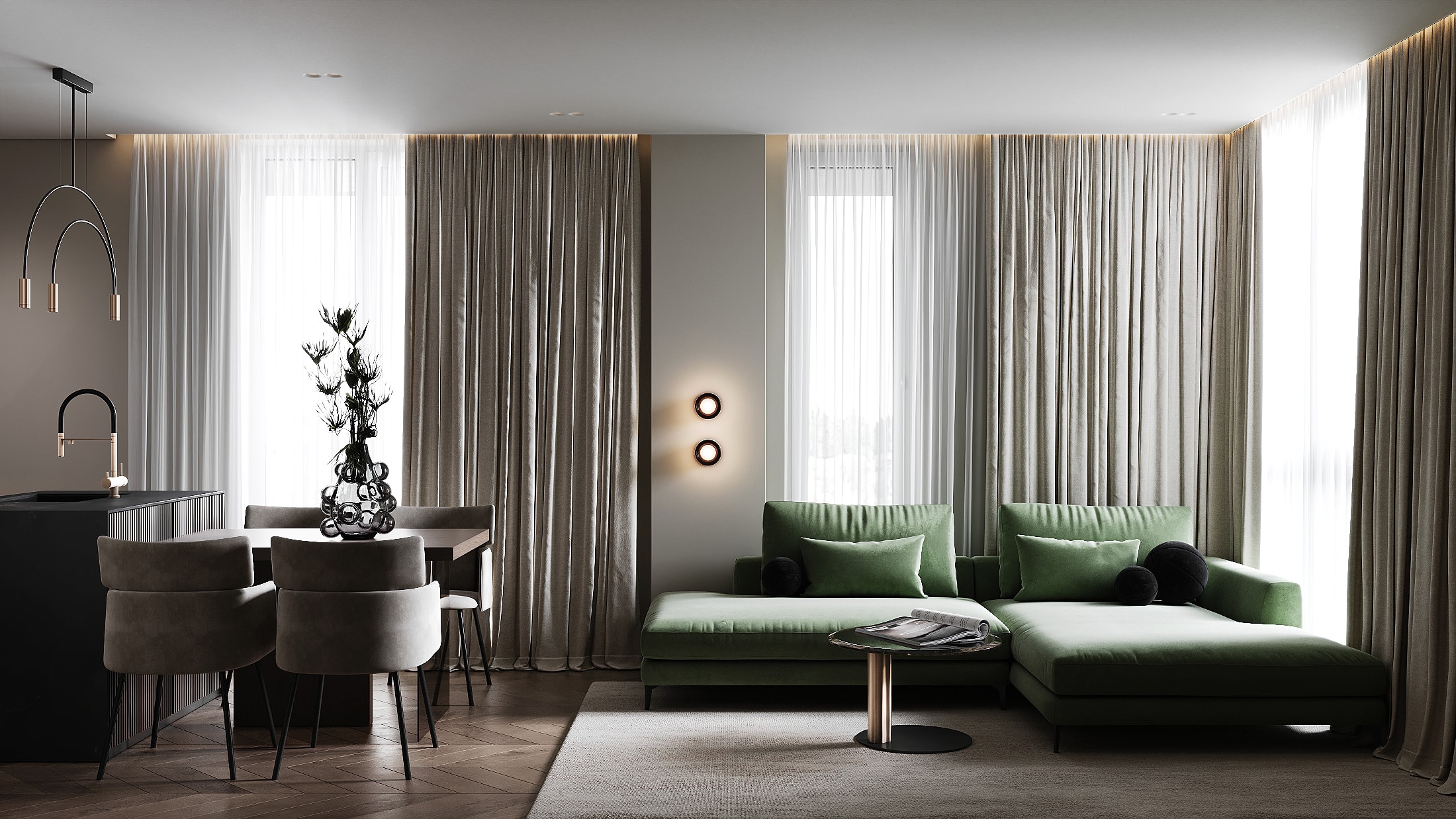 Вітальня із зеленим диваном — Residence 37