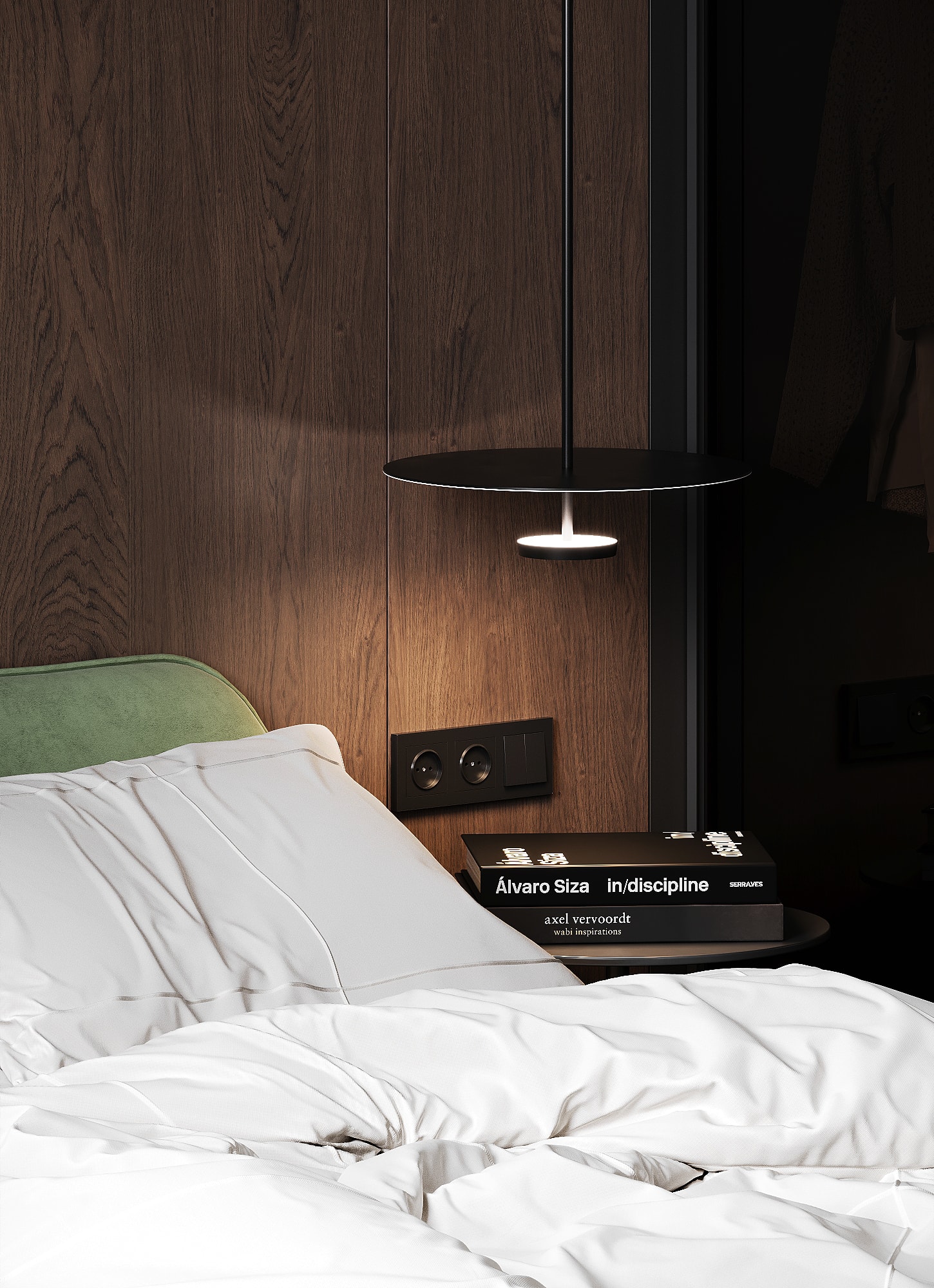Bedside lamp and timber — Residence 37