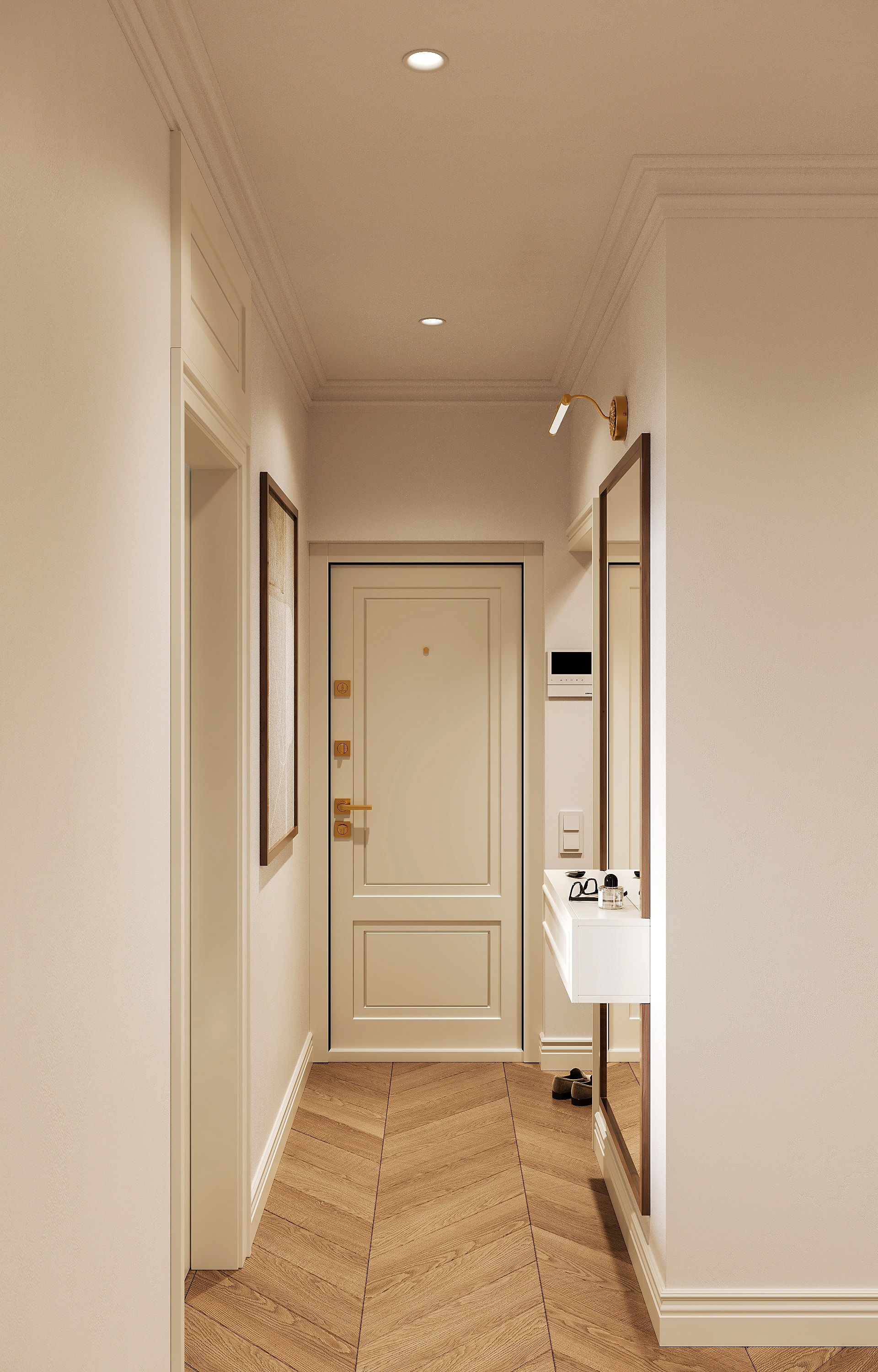 Corridor with warm parquet — Shukhevycha family residence / Sambir
