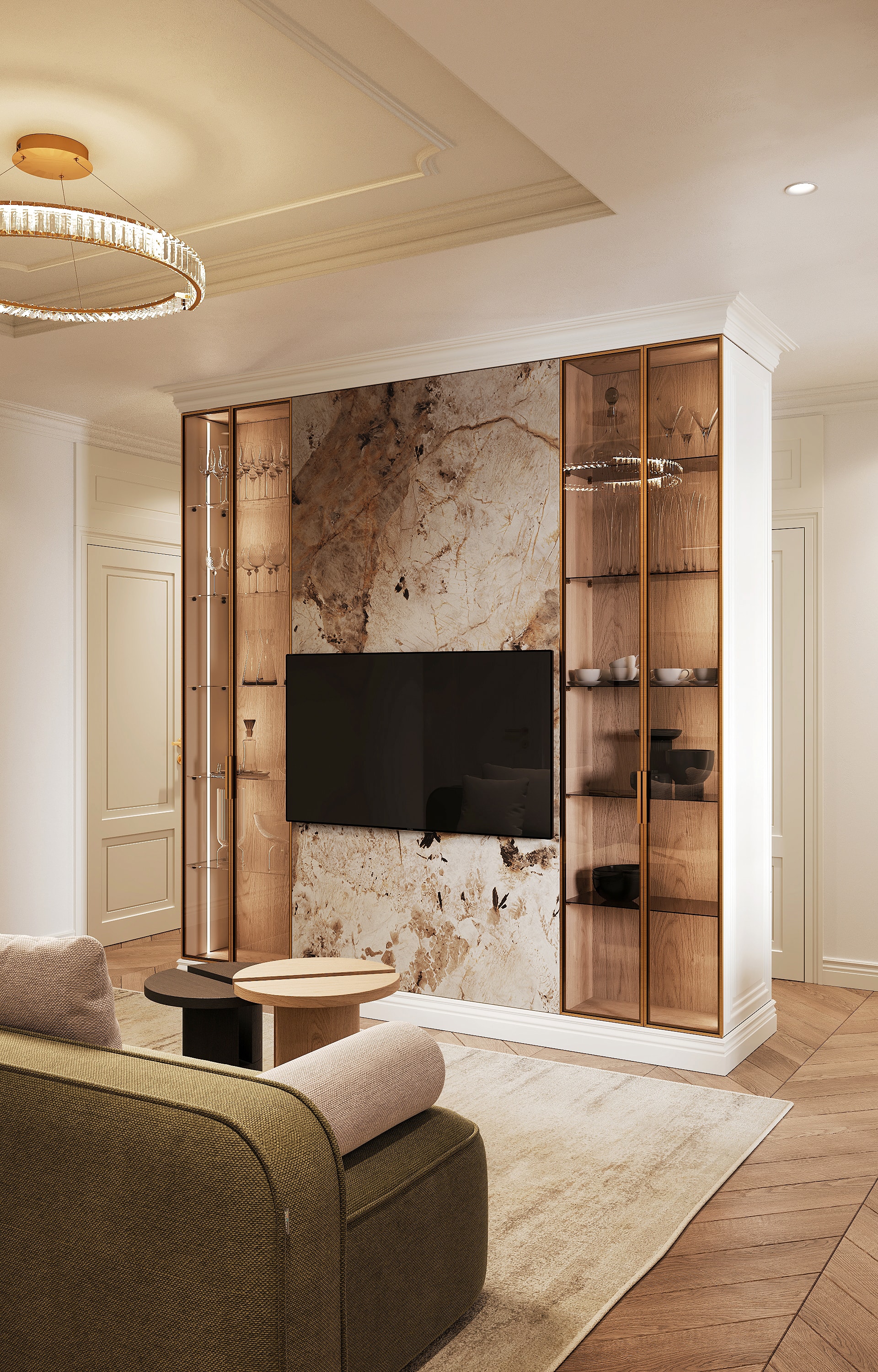 Stone wall and television area — Shukhevycha family residence / Sambir
