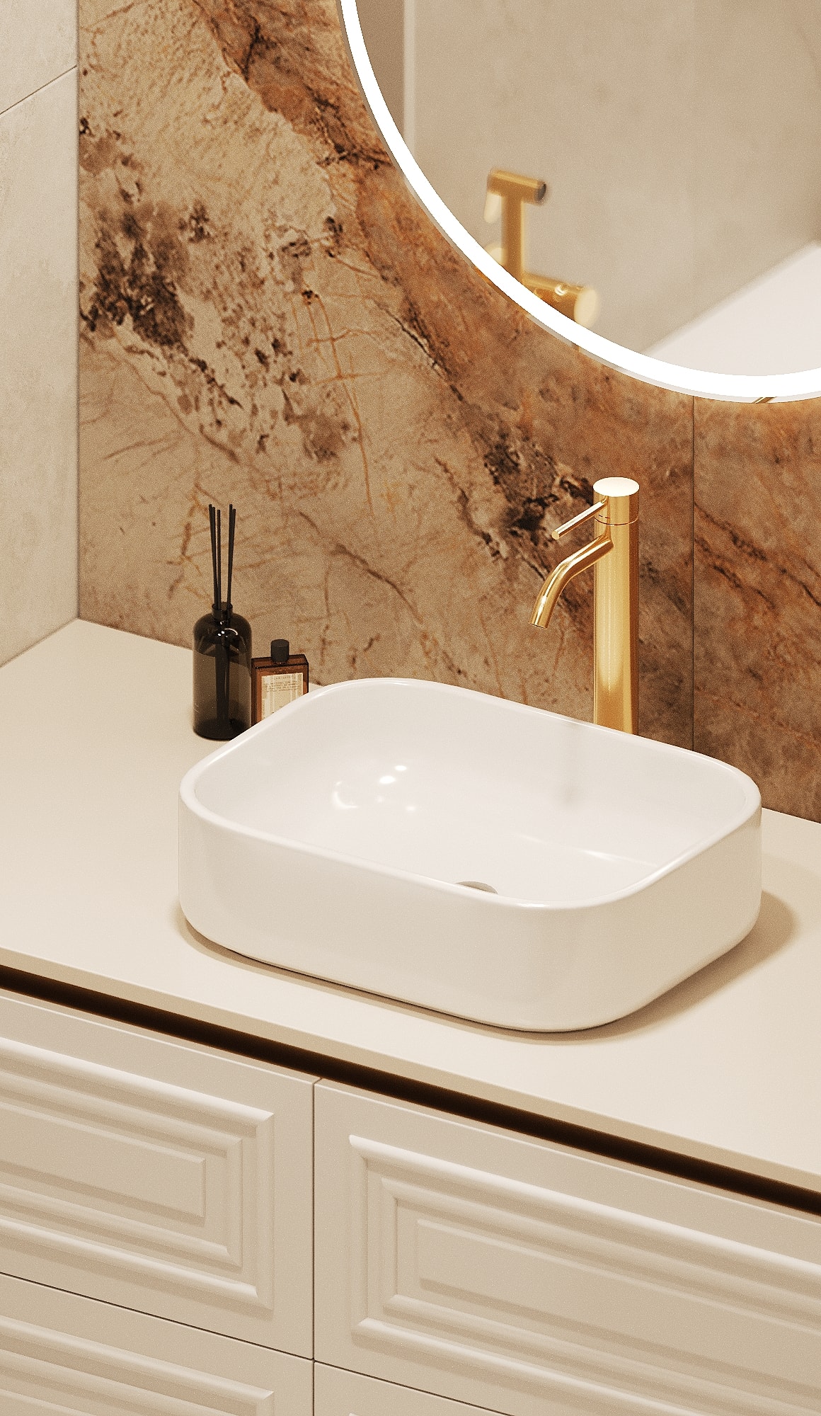 Basin detail and brass-coloured tap — Shukhevycha family residence / Sambir
