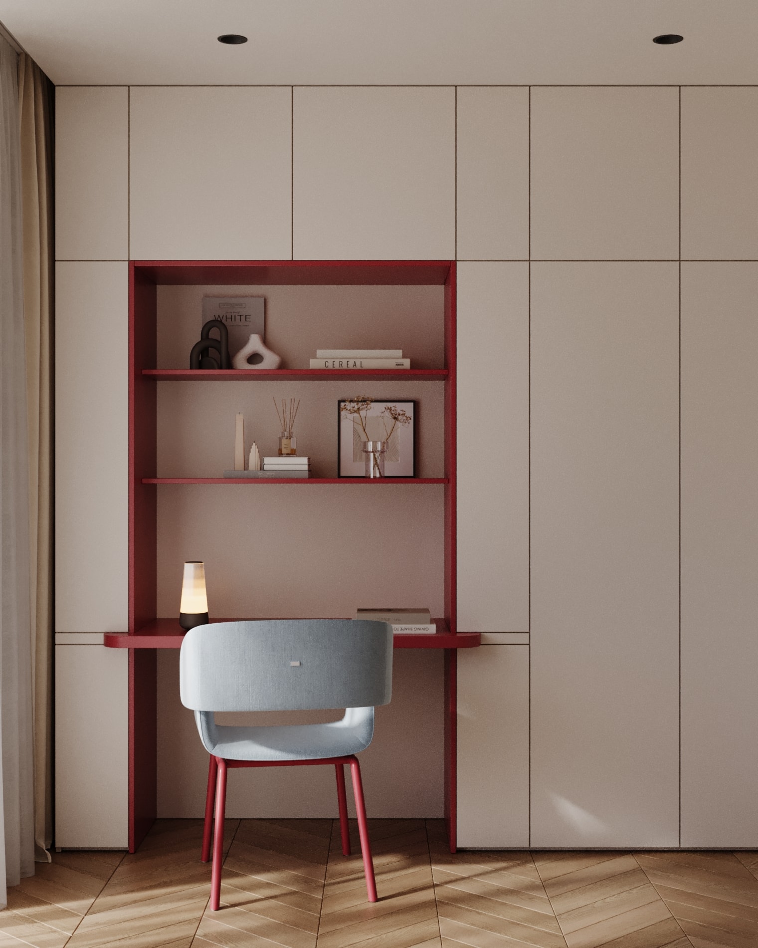 Workspace with a wine-coloured accent — Silent Park